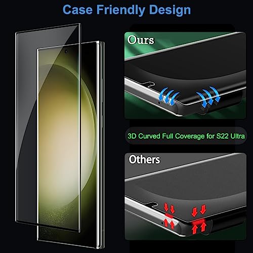 Hendlent 3 Pack Galaxy S23 Ultra Screen Protector, HD Clear Tempered Glass, Fingerprint Unlock, 3D Curved, Scratch Resistant, Bubble-Free for Samsung Galaxy S23 Ultra 5G Glass Screen Protector