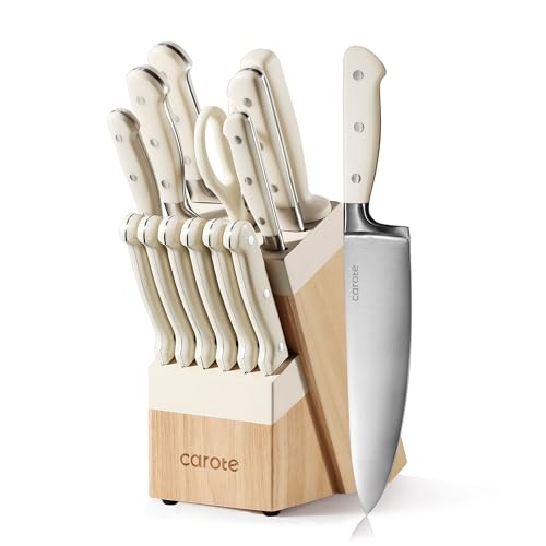 CAROTE 14-Piece Forged Knife Set with Block
