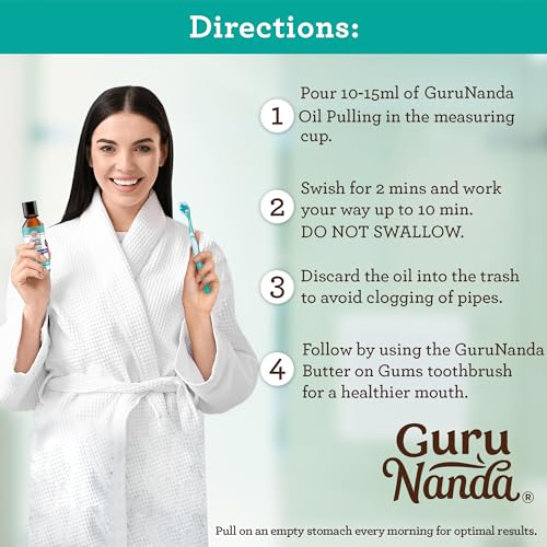 GuruNanda Coconut Oil Pulling with 7 Essential Oils and Vitamin D3, E, K2 (Mickey D), Helps with Fresh Breath, Teeth & Gum Health- Travel Size - 3 oz