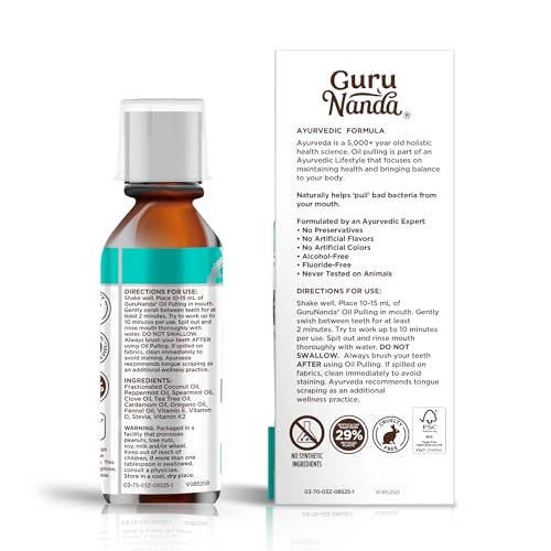 GuruNanda Coconut Oil Pulling with 7 Essential Oils and Vitamin D3, E, K2 (Mickey D), Helps with Fresh Breath, Teeth & Gum Health- Travel Size - 3 oz