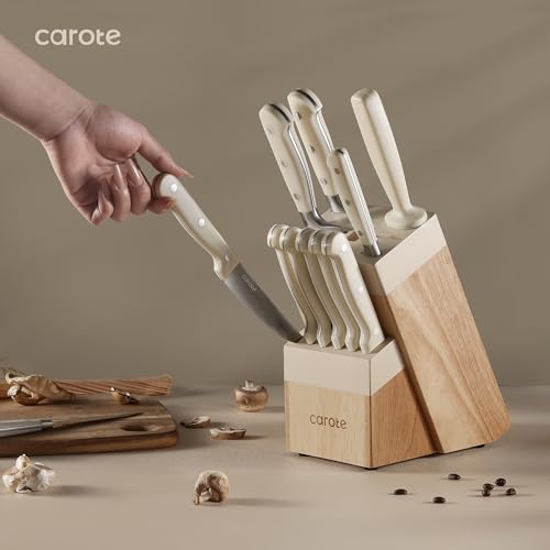 CAROTE 14-Piece Forged Knife Set with Block