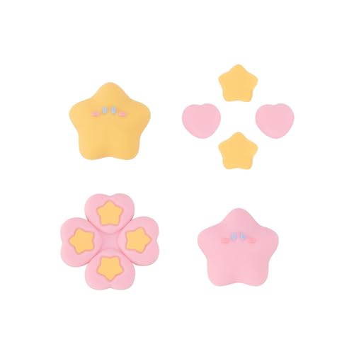 Yocore Cute Switch D-Pad Button Caps Silicone Thumb Grips Set, ABXY Key Buttons Sticker Joystick Cover Caps for Nintendo Switch/OLED - Pink Yellow Stars