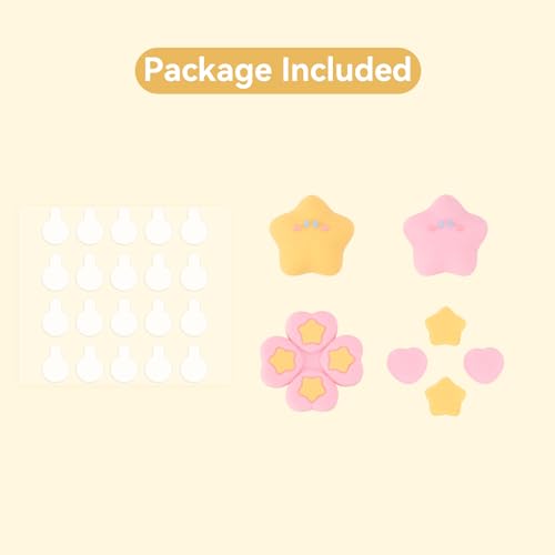 Yocore Cute Switch D-Pad Button Caps Silicone Thumb Grips Set, ABXY Key Buttons Sticker Joystick Cover Caps for Nintendo Switch/OLED - Pink Yellow Stars