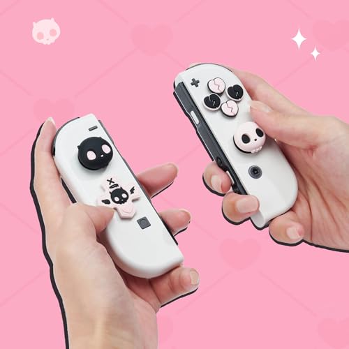 GeekShare Silicone Cross D-Pad Button Caps Set Joystick Cover - Cute ABXY Key Buttons Sticker Compatible with Nintendo Switch/OLED Joy Con - Sweetheart Skull