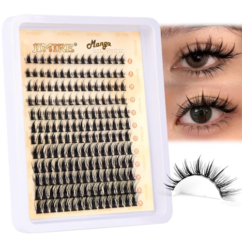 JIMIRE Natural Lash Clusters Extensions 180Pcs Anime Eyelash Extensions D Curl Wispy Manga Eyelash Clusters 8-16MM Cluster Eyelash Extension Individual Lashes Pack