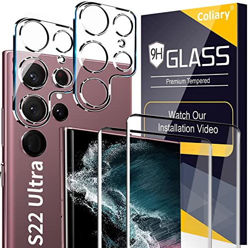 Burrizei [2+2 Pack] Screen Protector for Samsung Galaxy S22 Ultra 5G, 9H Tempered Glass, Ultrasonic Fingerprint Support, 3D Curved, HD Clear, Bubble-Free for Galaxy S22 Ultra Glass Screen Protector