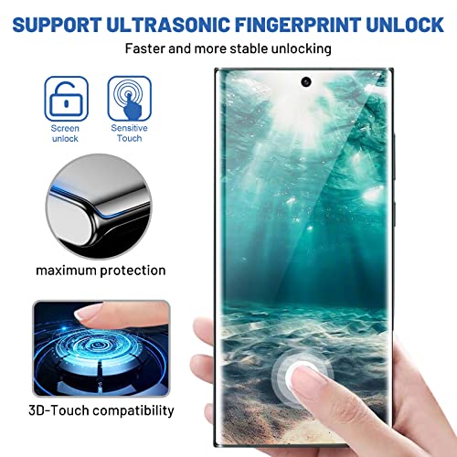 Burrizei [2+2 Pack] Screen Protector for Samsung Galaxy S22 Ultra 5G, 9H Tempered Glass, Ultrasonic Fingerprint Support, 3D Curved, HD Clear, Bubble-Free for Galaxy S22 Ultra Glass Screen Protector