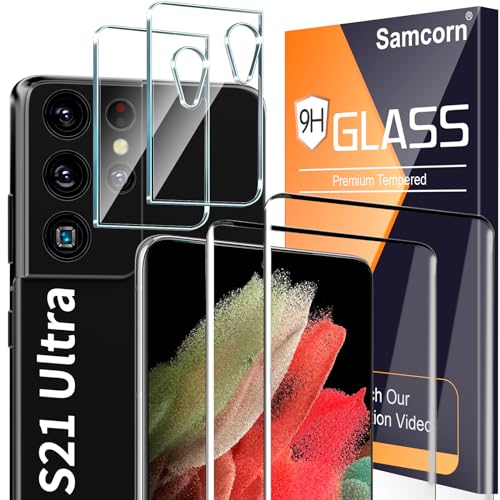 Burrizei [2+2 Pack] Galaxy S21 Ultra Screen Protector, 9H Tempered Glass, Ultrasonic Fingerprint Support, 3D Curved,HD Clear Scratch Resistant for Samsung Galaxy S21 Ultra 5G Glass Screen Protector