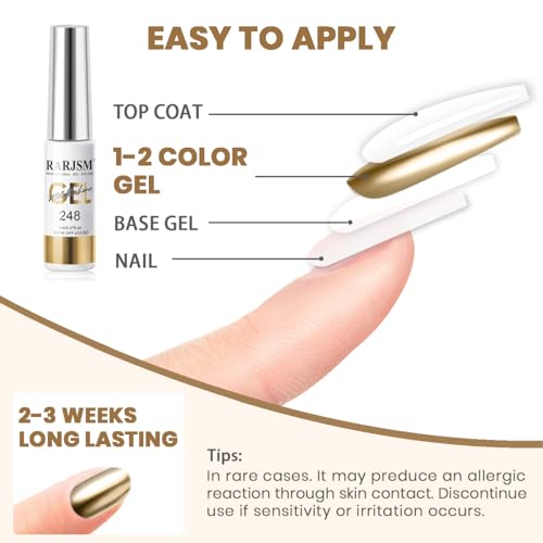 RARJSM Metallic Gel Liner Nail Art Silver Bronze Gold 2pcs Set Mirror Chrome 3D Effect Gel Nail Polish 8ml Build in Thin Brush Metal Painted Drawing Stripper Gel Polish Curing Requires for Home Salon
