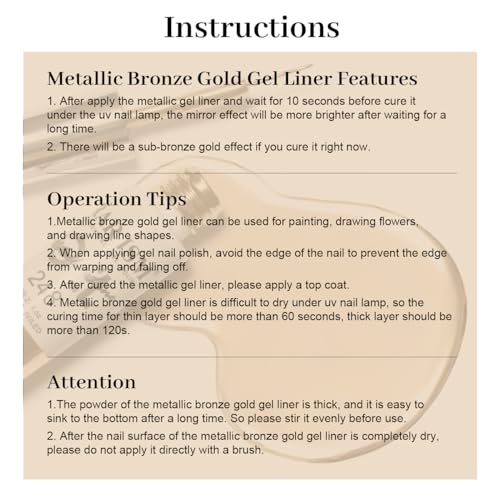 RARJSM Metallic Gel Liner Nail Art Silver Bronze Gold 2pcs Set Mirror Chrome 3D Effect Gel Nail Polish 8ml Build in Thin Brush Metal Painted Drawing Stripper Gel Polish Curing Requires for Home Salon