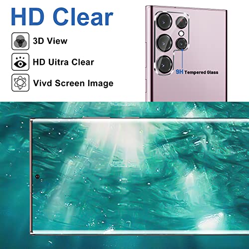Burrizei [2+2 Pack] Screen Protector for Samsung Galaxy S22 Ultra 5G, 9H Tempered Glass, Ultrasonic Fingerprint Support, 3D Curved, HD Clear, Bubble-Free for Galaxy S22 Ultra Glass Screen Protector