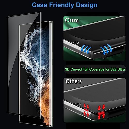 Burrizei [2+2 Pack] Screen Protector for Samsung Galaxy S22 Ultra 5G, 9H Tempered Glass, Ultrasonic Fingerprint Support, 3D Curved, HD Clear, Bubble-Free for Galaxy S22 Ultra Glass Screen Protector