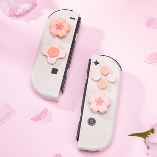 GeekShare Silicone Cross D-Pad Button Caps Set Cute Joystick Cover - ABXY Key Buttons Sticker Compatible with Nintendo Switch/OLED Joy Con - Sakura