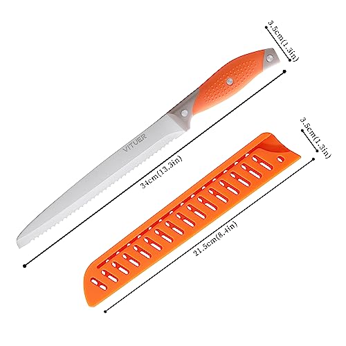 VITUER 8 Inch Serrated Bread Knife with Cover