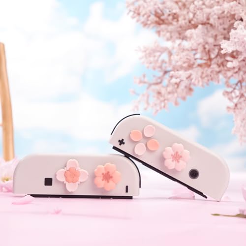 GeekShare Silicone Cross D-Pad Button Caps Set Cute Joystick Cover - ABXY Key Buttons Sticker Compatible with Nintendo Switch/OLED Joy Con - Sakura