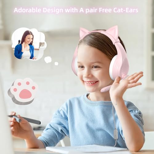 Anivia Pink Gaming Headset with Microphone for PC Computer iOS Mac PS4 PS5 Xbox One Phone, 3D Surround Sound, Soft Memory Foam Ear Cushion, Wired Over-Ear Headphones with Mic for Gamer