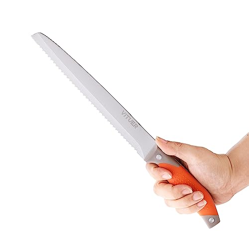 VITUER 8 Inch Serrated Bread Knife with Cover