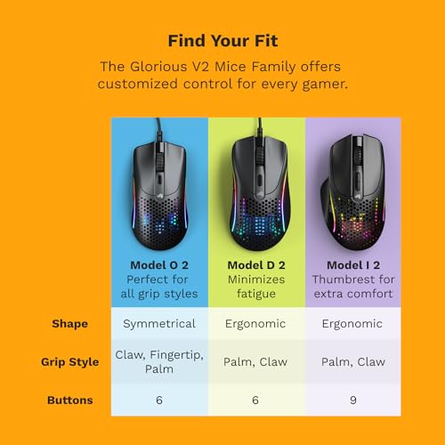 Glorious Gaming - Model D 2: Wired Ergonomic Mouse, Superlight 58g, 26K Optical Sensor, 6 Programmable Buttons, 80 Million Click Lifecycle, FPS, MMO, MOBA, Battle Royale (Black)