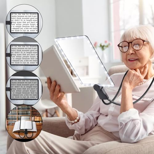 Large Hands Free Magnifying Glass for Reading,Full Book Page Magnifier with Flexible Gooseneck Stand and 50 Ultra-Bright Led Lights for Seniors Repair Sewing Newspaper Computer Phone Laptop