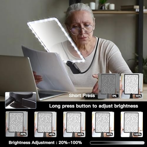 Large Hands Free Magnifying Glass for Reading,Full Book Page Magnifier with Flexible Gooseneck Stand and 50 Ultra-Bright Led Lights for Seniors Repair Sewing Newspaper Computer Phone Laptop