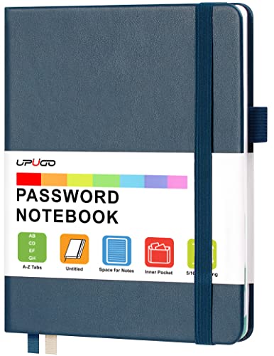 Password Book with Alphabetical Tabs, UpUGo Internet Address and Password Keeper Notebook for Computer & Website Logins, Medium Compact Size, Navy Blue