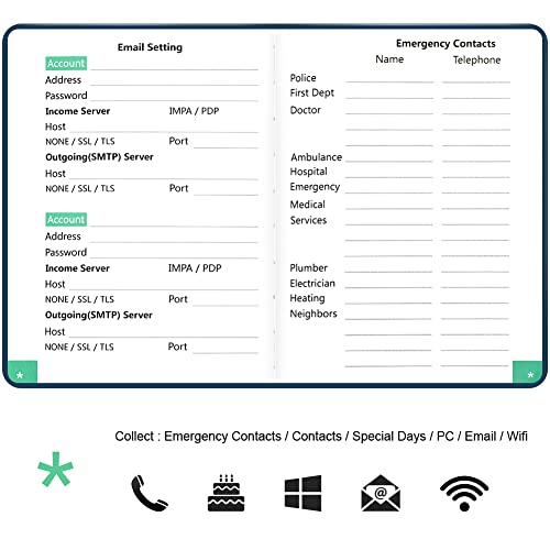 Password Book with Alphabetical Tabs, UpUGo Internet Address and Password Keeper Notebook for Computer & Website Logins, Medium Compact Size, Navy Blue