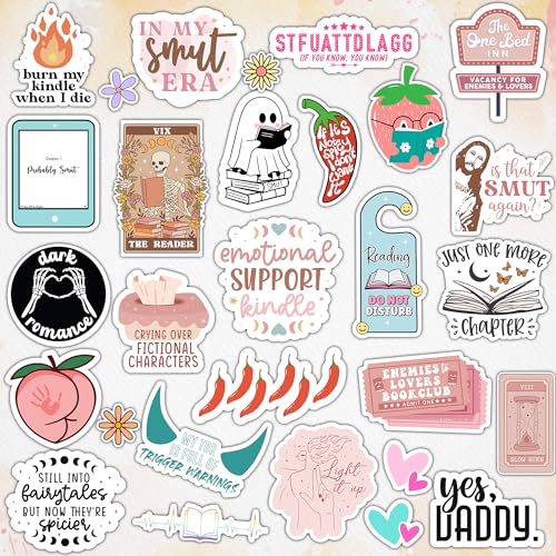 120 PCS Book Stickers for Kindle, Smutty Bookish Sticker Pack for Readers Adult Spicy Booktok Vinyl Decals for Laptop IPAD Ebook Reader Water Bottle Girls Holographic Waterproof Smut Romance