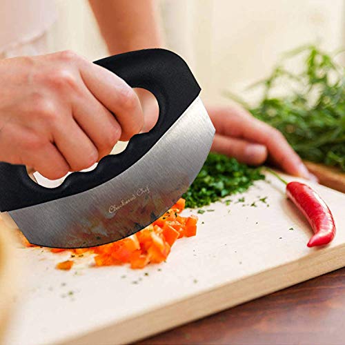 Checkered Chef Mezzaluna Knife w/ Cover - Vegetable Cutter