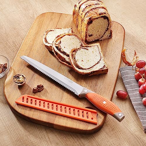 VITUER 8 Inch Serrated Bread Knife with Cover