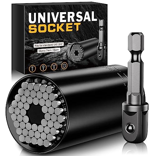 Stocking Stuffers for Men Adults,Gifts for Men,Super Universal Socket Tools Birthday Gifts for Men,Cool Stuff for Men Dad Husband Boyfriend Him,Tools Socket Set with Power Drill Adapter(7-19 MM)
