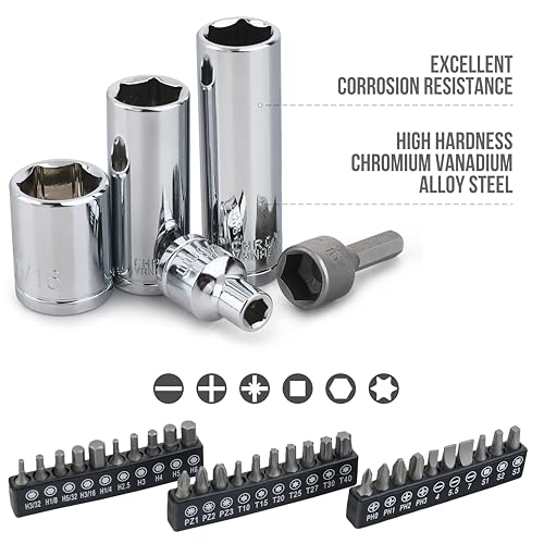 Amazon Basics Mechanic's Tool Socket Set With Case, 145-Piece