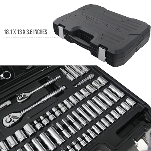 Amazon Basics Mechanic's Tool Socket Set With Case, 145-Piece