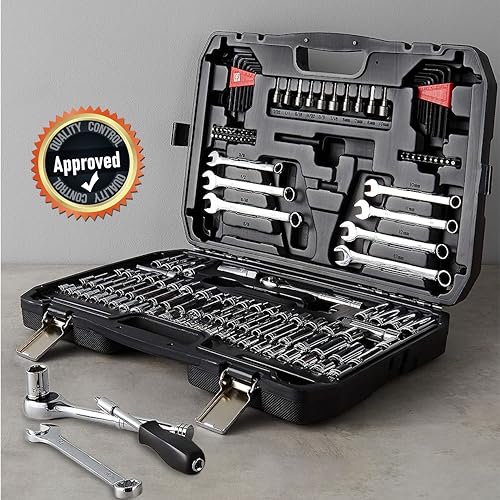 Amazon Basics Mechanic's Tool Socket Set With Case, 145-Piece