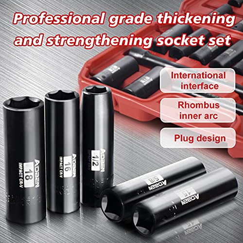 AOBEN 3/8-Inch Drive Impact Socket Set, 49 Pieces, 6 Point, SAE/Metric, (5/16" - 3/4", 8mm - 22mm), Deep/Standard, Cr-V Steel, Includes Extension Bars and Adapter