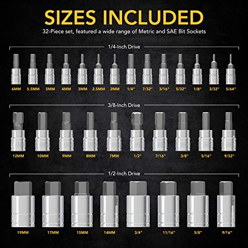 LEXIVON Master HEX Bit Socket Set, Premium S2 Alloy Steel | Complete 32-Piece, SAE and Metric Set | Enhanced Storage Case (LX-144)