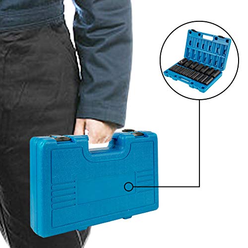 VEVOR Impact Socket Set 1/2 Inches 19 Piece, Deep Socket, 6-Point Sockets, Rugged Construction, Cr-V, 1/2 Inches Drive Socket Set Impact 3/8 inch - 1-1/2 inch, with a Storage Cage