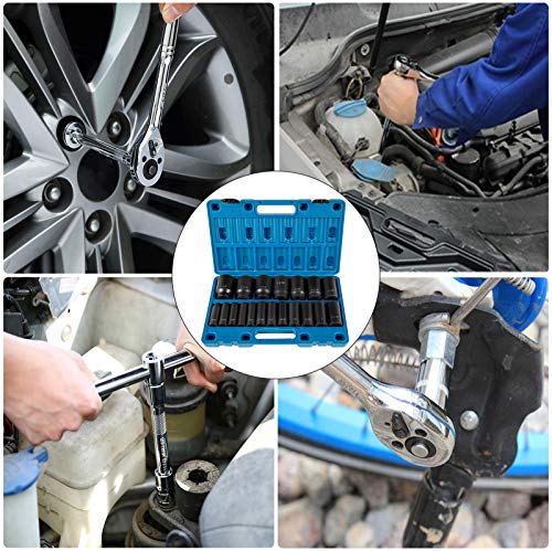 VEVOR Impact Socket Set 1/2 Inches 19 Piece, Deep Socket, 6-Point Sockets, Rugged Construction, Cr-V, 1/2 Inches Drive Socket Set Impact 3/8 inch - 1-1/2 inch, with a Storage Cage