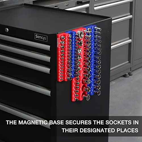 WORKPRO Magnetic Socket Organizer Set, 4-Piece Socket Holder Set Includes 1/4", 3/8" Drive Metric SAE Socket Trays, Holds 108 Pieces Standard Size and Deep Size Sockets(Socket not Included)