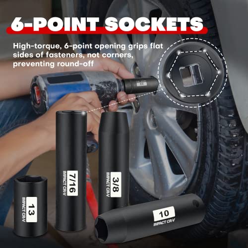 YIYITOOLS 48 Pcs 3/8” Drive Impact Socket Set (5/16 inch to 3/4 inch and 8-22mm),6-Point,CR-V