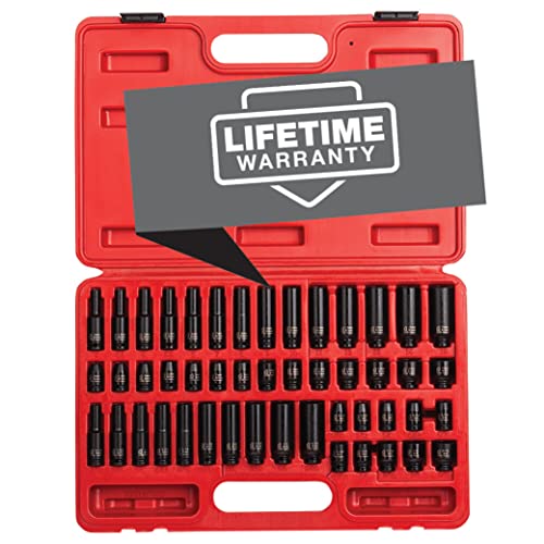 SUNEX TOOLS 1848, 1/4 Inch Drive Master Impact Socket Set, 48-Piece, SAE/Metric, 3/16 Inch - 9/16 Inch, 4mm - 15mm, Standard/Deep, Cr-Mo Alloy Steel, Radius Corner Design, Heavy Duty Storage Case