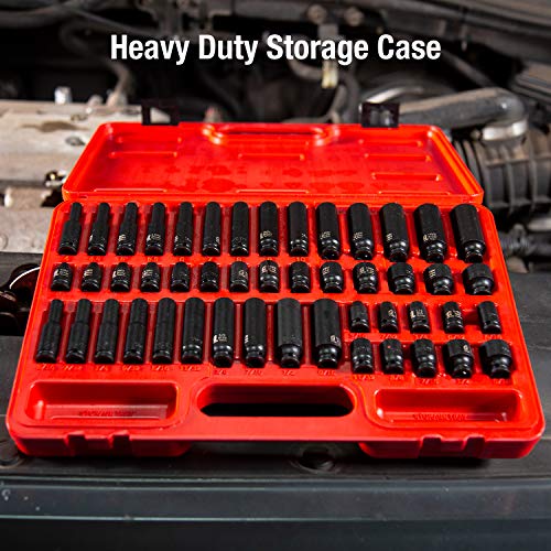 SUNEX TOOLS 1848, 1/4 Inch Drive Master Impact Socket Set, 48-Piece, SAE/Metric, 3/16 Inch - 9/16 Inch, 4mm - 15mm, Standard/Deep, Cr-Mo Alloy Steel, Radius Corner Design, Heavy Duty Storage Case
