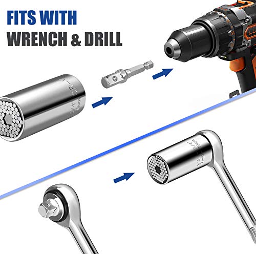 Universal Socket Set (11-32mm 7-19mm) Super Socket for Unscrew Any Bolt Multi-Function Universal Socket Tool Kit with Power Drill Adapters Gifts for Men, Father/Dad, Husband, DIY Handyman 4PCS