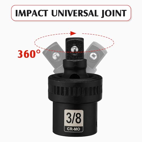 MIXPOWER 3/8" Drive Deep Impact Socket Set, 6 Point, 49 Piece Standard SAE and Metric Sizes-5/16-Inch to 3/4-Inch and 8-22 mm, 3/8'' impact universal joint, Cr-V Steel Mechanic Socket Set