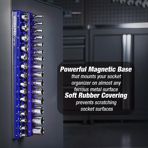WORKPRO 32-Piece 3/8-inch Drive Metric Sockets and Ratchet-Including 30 Metric Deep and Shallow Sockets, 6-20mm with Magnetic Organizer and 72 Tooth Quick Release Reversible Ratchet for Auto Repair