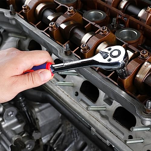 WORKPRO 32-Piece 3/8-inch Drive Metric Sockets and Ratchet-Including 30 Metric Deep and Shallow Sockets, 6-20mm with Magnetic Organizer and 72 Tooth Quick Release Reversible Ratchet for Auto Repair