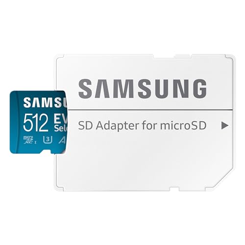 SAMSUNG EVO Select MicroSD Memory Card + Adapter, 512GB microSDXC, Speeds Up to 160 MB/s, UHS-I, C10, U3, V10, A2, Upgrade Storage for Phones, Tablets, Nintendo Switch, MB-ME512SA/AM