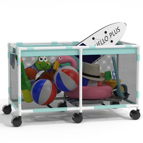 235 Gallon XXXL Extra Large Swimming Pool Storage Bin, Pool Noodles Holder, Toys, Floats, Balls and Floats Equipment Mesh Rolling Storage Organizer Bin, 69" Lx32" Wx35" H, Summer Vitality Mint Style