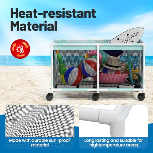 235 Gallon XXXL Extra Large Swimming Pool Storage Bin, Pool Noodles Holder, Toys, Floats, Balls and Floats Equipment Mesh Rolling Storage Organizer Bin, 69" Lx32" Wx35" H, Summer Vitality Mint Style