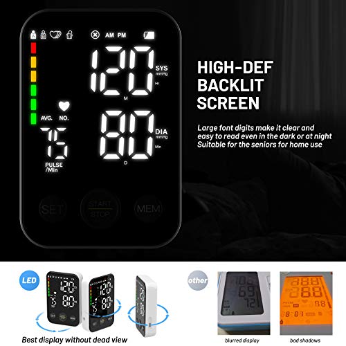 Blood Pressure Monitor Upper Arm Blood Pressure Monitors for Home Use with 2x120 Reading Memory Adjustable Arm Cuff 8.7"-15.7" LED Background Light Large Display Machine with Storage Bag - Black