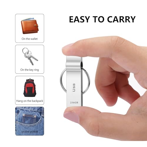 Marryler USB Flash Drive 256GB Waterproof USB Stick High Speed Memory Stick 256GB Ultra Large Storage Metal Thumb Drive with Keychain Design for Laptop Computer Tablet